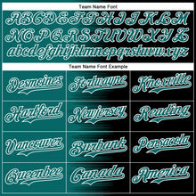 Charger l'image dans la galerie, Custom Teal Black-White Gradient Line Bomber Full-Snap Varsity Letterman Hoodie Jacket
