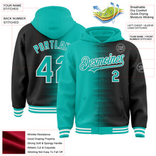 Charger l'image dans la galerie, Custom Aqua Black-White Gradient Line Bomber Full-Snap Varsity Letterman Hoodie Jacket
