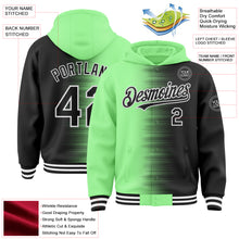 Charger l'image dans la galerie, Custom Pea Green Black-White Gradient Line Bomber Full-Snap Varsity Letterman Hoodie Jacket
