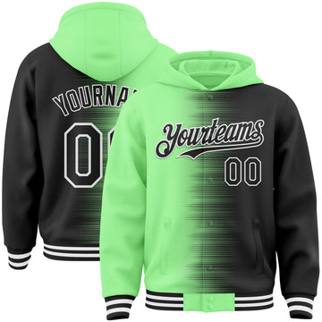 Custom Pea Green Black-White Gradient Line Bomber Full-Snap Varsity Letterman Hoodie Jacket
