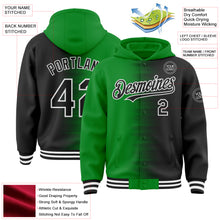 Charger l'image dans la galerie, Custom Grass Green Black-White Gradient Line Bomber Full-Snap Varsity Letterman Hoodie Jacket
