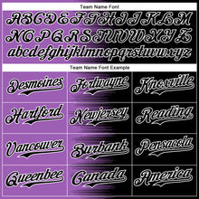 Laden Sie das Bild in den Galerie-Viewer, Custom Medium Purple Black-White Gradient Line Bomber Full-Snap Varsity Letterman Hoodie Jacket
