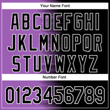 Laden Sie das Bild in den Galerie-Viewer, Custom Medium Purple Black-White Gradient Line Bomber Full-Snap Varsity Letterman Hoodie Jacket
