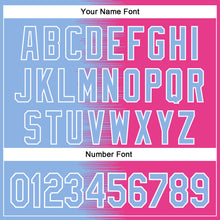 Load image into Gallery viewer, Custom Light Blue Pink-White Gradient Line Bomber Full-Snap Varsity Letterman Hoodie Jacket
