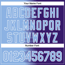 Load image into Gallery viewer, Custom Light Blue Purple-White Gradient Line Bomber Full-Snap Varsity Letterman Hoodie Jacket
