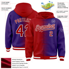 Load image into Gallery viewer, Custom Red Purple-White Gradient Line Bomber Full-Snap Varsity Letterman Hoodie Jacket
