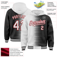 Load image into Gallery viewer, Custom White Black-Red Gradient Line Bomber Full-Snap Varsity Letterman Hoodie Jacket
