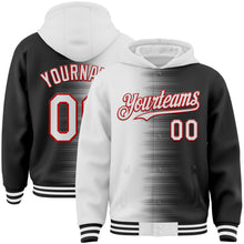 Load image into Gallery viewer, Custom White Black-Red Gradient Line Bomber Full-Snap Varsity Letterman Hoodie Jacket
