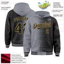 Загрузить изображение в средство просмотра галереи, Custom Gray Black-Old Gold Gradient Line Bomber Full-Snap Varsity Letterman Hoodie Jacket
