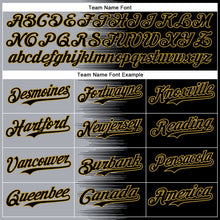 Загрузить изображение в средство просмотра галереи, Custom Gray Black-Old Gold Gradient Line Bomber Full-Snap Varsity Letterman Hoodie Jacket
