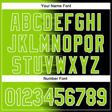 Load image into Gallery viewer, Custom Neon Green Black-White Gradient Line Bomber Full-Snap Varsity Letterman Hoodie Jacket
