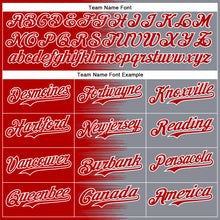 Load image into Gallery viewer, Custom Red Gray-White Gradient Line Bomber Full-Snap Varsity Letterman Hoodie Jacket
