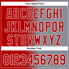 Load image into Gallery viewer, Custom Red Gray-White Gradient Line Bomber Full-Snap Varsity Letterman Hoodie Jacket
