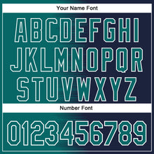 Load image into Gallery viewer, Custom Teal Navy-White Gradient Line Bomber Full-Snap Varsity Letterman Hoodie Jacket
