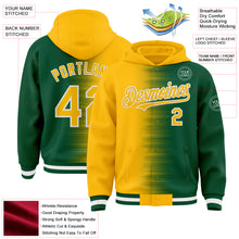 Загрузить изображение в средство просмотра галереи, Custom Gold Kelly Green-White Gradient Line Bomber Full-Snap Varsity Letterman Hoodie Jacket
