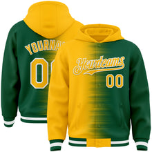 Загрузить изображение в средство просмотра галереи, Custom Gold Kelly Green-White Gradient Line Bomber Full-Snap Varsity Letterman Hoodie Jacket
