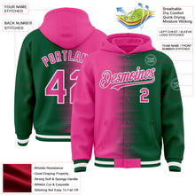 Charger l'image dans la galerie, Custom Pink Kelly Green-White Gradient Line Bomber Full-Snap Varsity Letterman Hoodie Jacket
