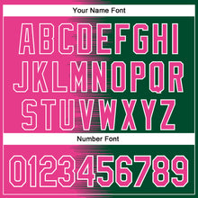 Charger l'image dans la galerie, Custom Pink Kelly Green-White Gradient Line Bomber Full-Snap Varsity Letterman Hoodie Jacket
