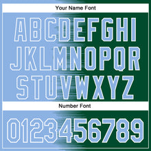 Load image into Gallery viewer, Custom Light Blue Kelly Green-White Gradient Line Bomber Full-Snap Varsity Letterman Hoodie Jacket
