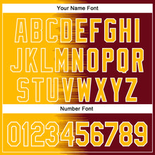 Загрузить изображение в средство просмотра галереи, Custom Gold Crimson-White Gradient Line Bomber Full-Snap Varsity Letterman Hoodie Jacket
