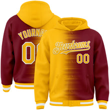 Загрузить изображение в средство просмотра галереи, Custom Gold Crimson-White Gradient Line Bomber Full-Snap Varsity Letterman Hoodie Jacket
