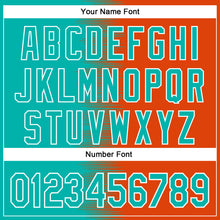 Charger l'image dans la galerie, Custom Aqua Orange-White Gradient Line Bomber Full-Snap Varsity Letterman Hoodie Jacket
