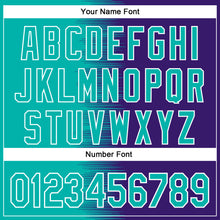 Charger l'image dans la galerie, Custom Aqua Purple-White Gradient Line Bomber Full-Snap Varsity Letterman Hoodie Jacket
