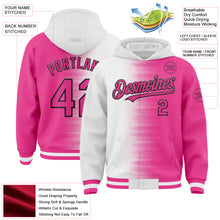 Load image into Gallery viewer, Custom White Pink-Black Gradient Line Bomber Full-Snap Varsity Letterman Hoodie Jacket
