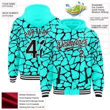 Load image into Gallery viewer, Custom Aqua Black-White Abstract Network 3D Pattern Design Bomber Full-Snap Varsity Letterman Hoodie Jacket
