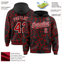Load image into Gallery viewer, Custom Black Red-White Abstract Network 3D Pattern Design Bomber Full-Snap Varsity Letterman Hoodie Jacket
