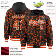 Load image into Gallery viewer, Custom Black Orange-White Abstract Network 3D Pattern Design Bomber Full-Snap Varsity Letterman Hoodie Jacket
