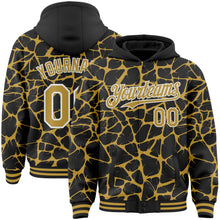 Charger l'image dans la galerie, Custom Black Old Gold-White Abstract Network 3D Pattern Design Bomber Full-Snap Varsity Letterman Hoodie Jacket
