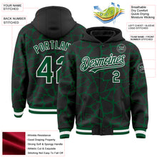Load image into Gallery viewer, Custom Black Kelly Green-White Abstract Network 3D Pattern Design Bomber Full-Snap Varsity Letterman Hoodie Jacket
