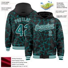 Загрузить изображение в средство просмотра галереи, Custom Black Teal-White Abstract Network 3D Pattern Design Bomber Full-Snap Varsity Letterman Hoodie Jacket
