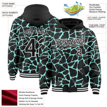 Charger l'image dans la galerie, Custom Black Ice Blue-White Abstract Network 3D Pattern Design Bomber Full-Snap Varsity Letterman Hoodie Jacket
