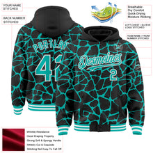 Charger l'image dans la galerie, Custom Black Aqua-White Abstract Network 3D Pattern Design Bomber Full-Snap Varsity Letterman Hoodie Jacket
