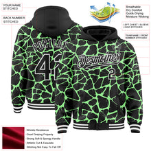 Charger l'image dans la galerie, Custom Black Pea Green-White Abstract Network 3D Pattern Design Bomber Full-Snap Varsity Letterman Hoodie Jacket
