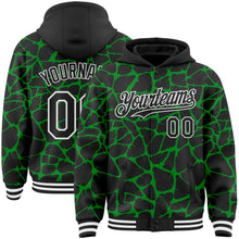 Charger l'image dans la galerie, Custom Black Grass Green-White Abstract Network 3D Pattern Design Bomber Full-Snap Varsity Letterman Hoodie Jacket
