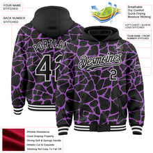Charger l'image dans la galerie, Custom Black Medium Purple-White Abstract Network 3D Pattern Design Bomber Full-Snap Varsity Letterman Hoodie Jacket
