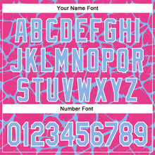 Charger l'image dans la galerie, Custom Pink Light Blue-White Abstract Network 3D Pattern Design Bomber Full-Snap Varsity Letterman Hoodie Jacket
