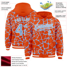 Charger l'image dans la galerie, Custom Orange Light Blue-White Abstract Network 3D Pattern Design Bomber Full-Snap Varsity Letterman Hoodie Jacket
