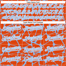 Charger l'image dans la galerie, Custom Orange Light Blue-White Abstract Network 3D Pattern Design Bomber Full-Snap Varsity Letterman Hoodie Jacket
