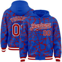 Charger l'image dans la galerie, Custom Thunder Blue Red-White Abstract Network 3D Pattern Design Bomber Full-Snap Varsity Letterman Hoodie Jacket
