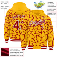 Charger l'image dans la galerie, Custom Gold Red-White Abstract Network 3D Pattern Design Bomber Full-Snap Varsity Letterman Hoodie Jacket
