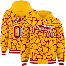 Charger l'image dans la galerie, Custom Gold Red-White Abstract Network 3D Pattern Design Bomber Full-Snap Varsity Letterman Hoodie Jacket
