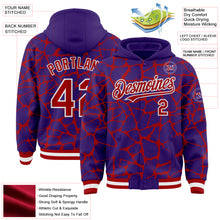 Charger l'image dans la galerie, Custom Purple Red-White Abstract Network 3D Pattern Design Bomber Full-Snap Varsity Letterman Hoodie Jacket
