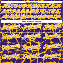 Charger l'image dans la galerie, Custom Purple Gold-White Abstract Network 3D Pattern Design Bomber Full-Snap Varsity Letterman Hoodie Jacket
