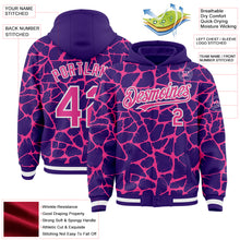 Charger l'image dans la galerie, Custom Purple Pink-White Abstract Network 3D Pattern Design Bomber Full-Snap Varsity Letterman Hoodie Jacket
