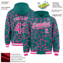 Charger l'image dans la galerie, Custom Teal Pink-White Abstract Network 3D Pattern Design Bomber Full-Snap Varsity Letterman Hoodie Jacket
