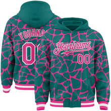 Charger l'image dans la galerie, Custom Teal Pink-White Abstract Network 3D Pattern Design Bomber Full-Snap Varsity Letterman Hoodie Jacket
